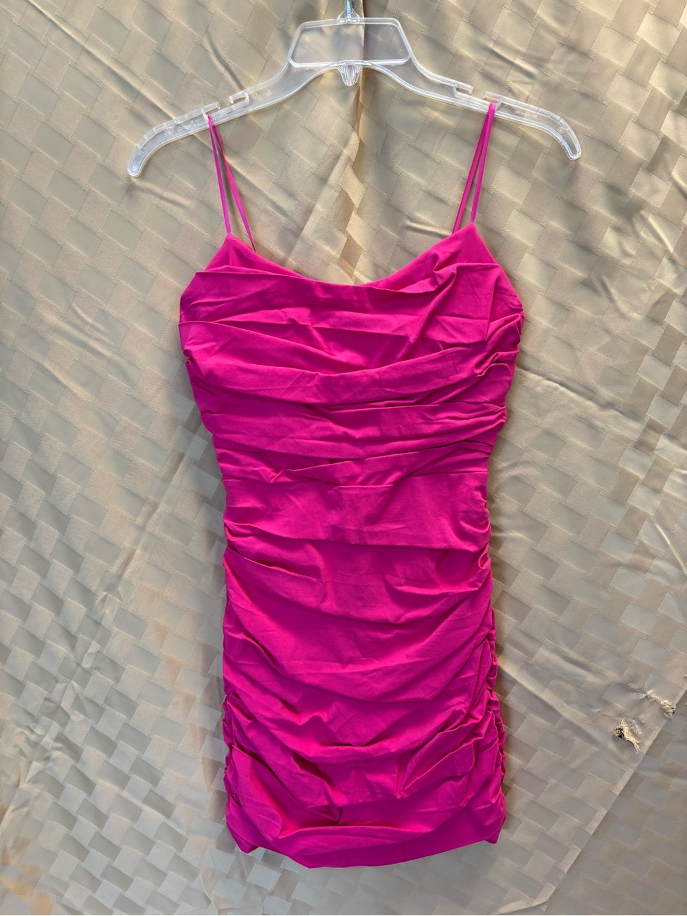 DO+BE Fuchsia Ruched Spaghetti Strap Mini Dress